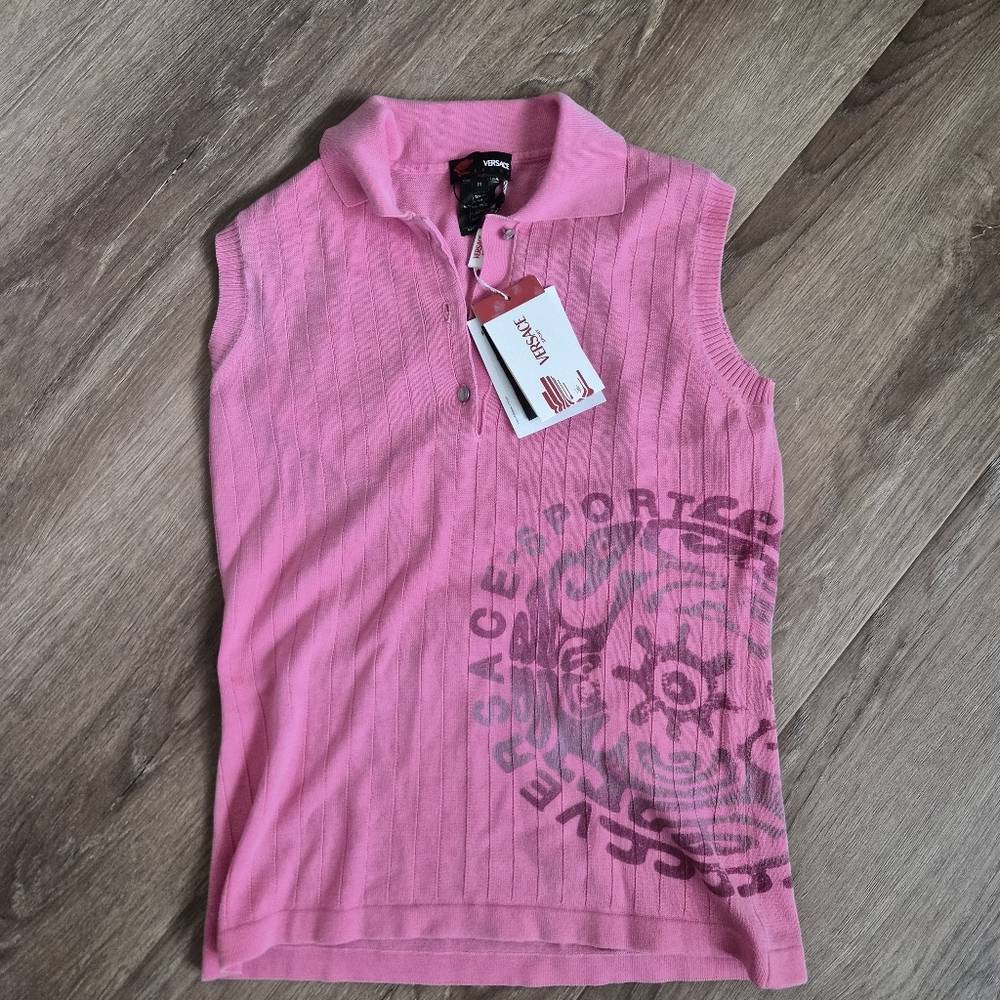 NWT Versace Sport Pink Sleeveless Polo Shirt